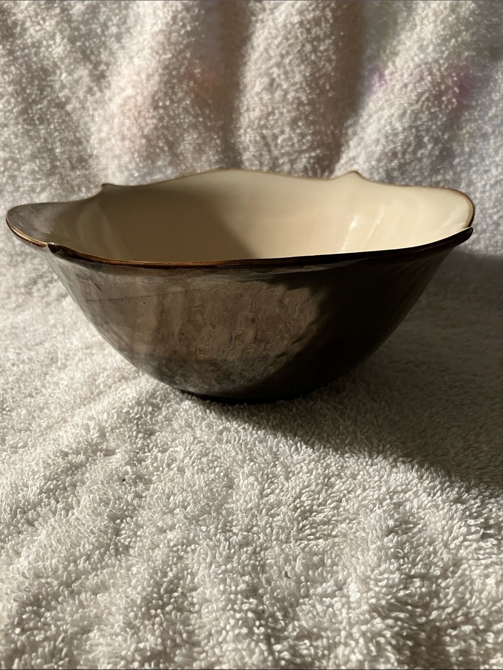 Pier 1 Metallic Bronze 7 1/2” Bowl Freeform Textured